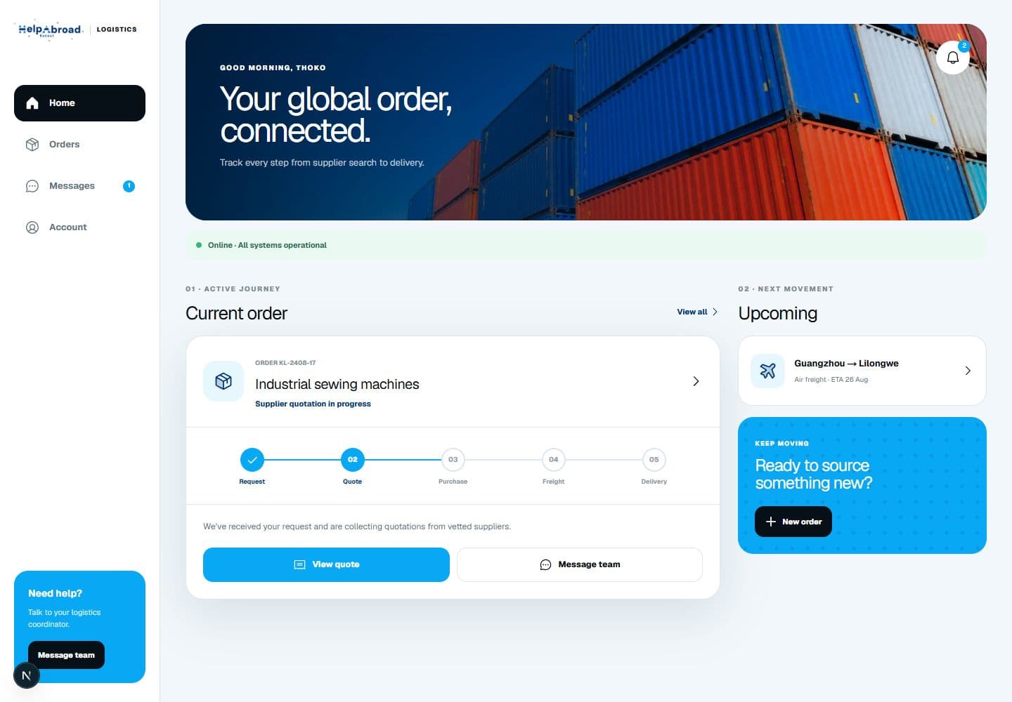 Konect Logistics platform dashboard