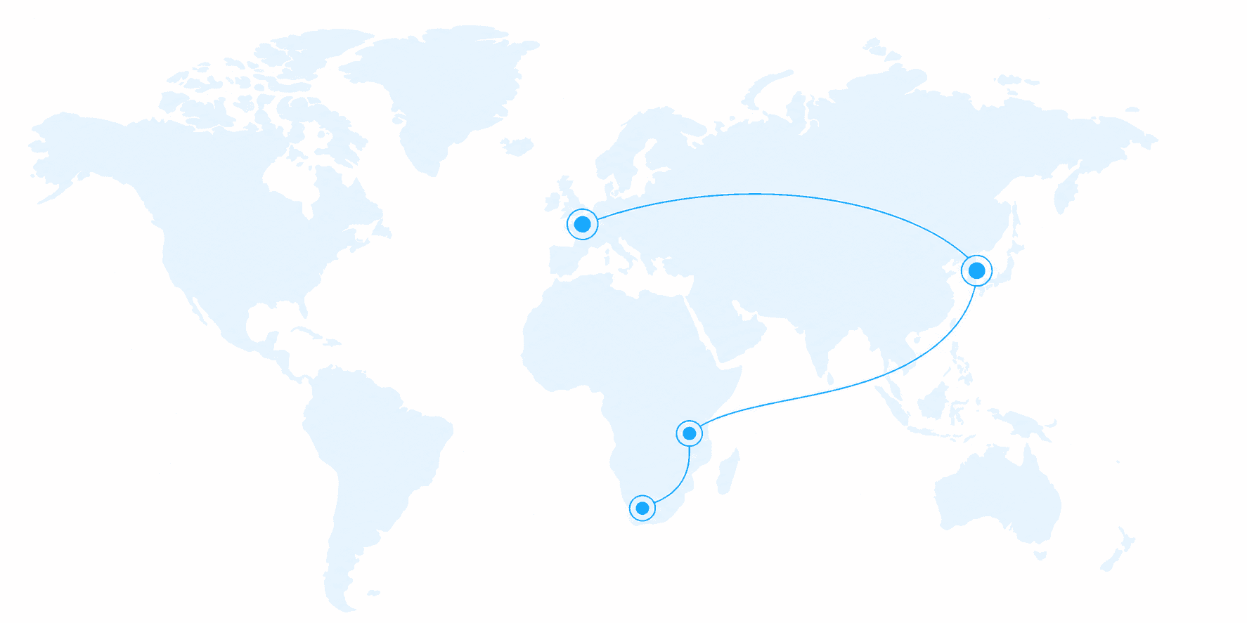 World map showing sample sourcing routes to Southern Africa